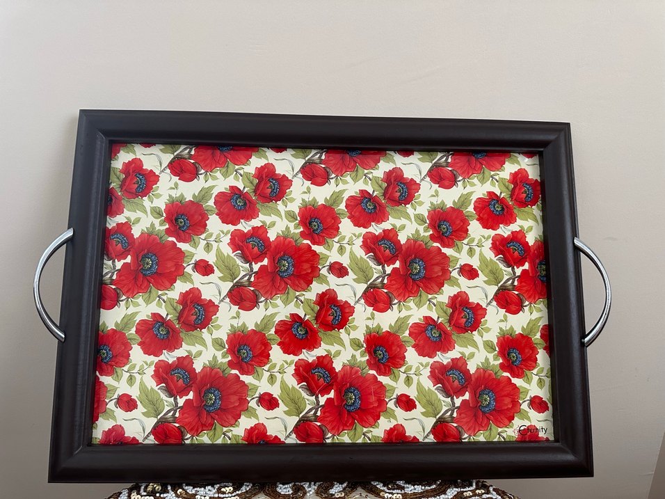 Kırmızı Gelincik Desenli Tepsi - Görsel 2