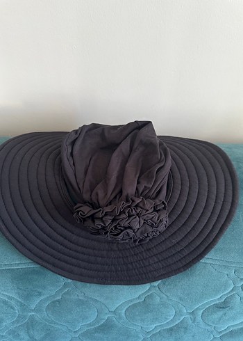 Kadın Siyah Pilili pamuk Geniş Kenarlı Şapka Bone - Görsel 2