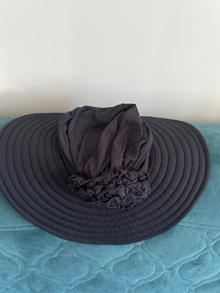 Kadın Siyah Pilili pamuk Geniş Kenarlı Şapka Bone - Görsel 2