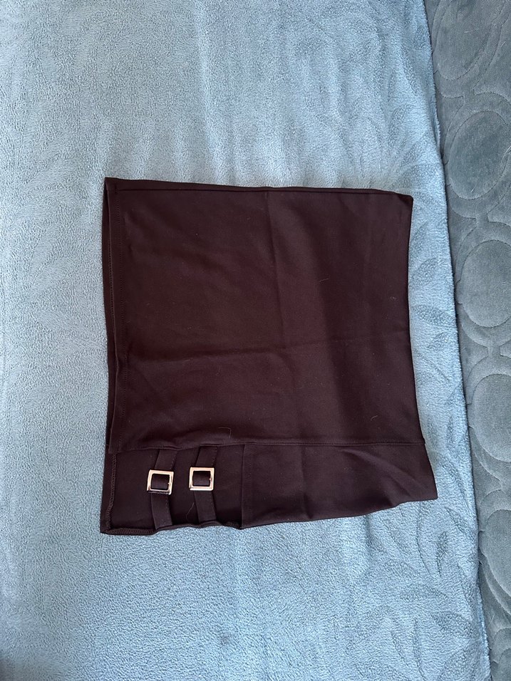 Kemer Detaylı Siyah Mini Etek - Görsel 2