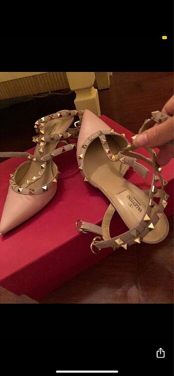 Valentino Pembe Pudra Deri Topuklu Ayakkabı
