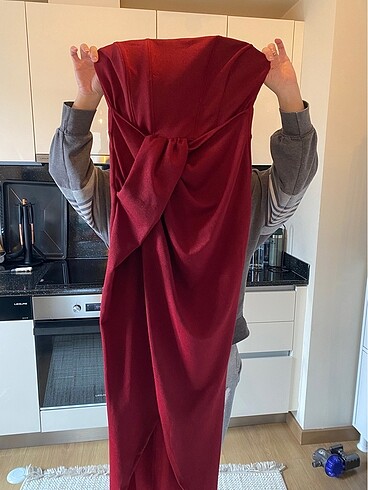 Trendyolmilla Bordo Straplez Abiye