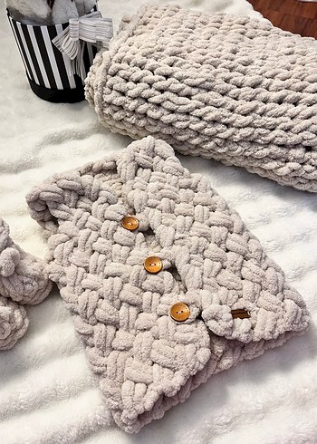 Gri Örgü Bebek Uyku Seti - Görsel 2