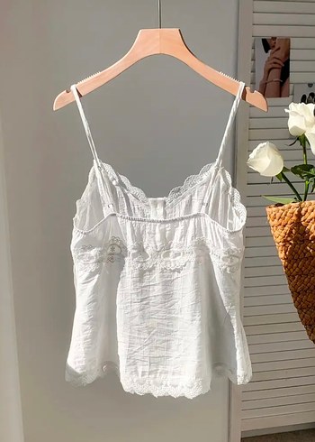 Dantel Detaylı Beyaz Bohem Keten askılı - Görsel 5