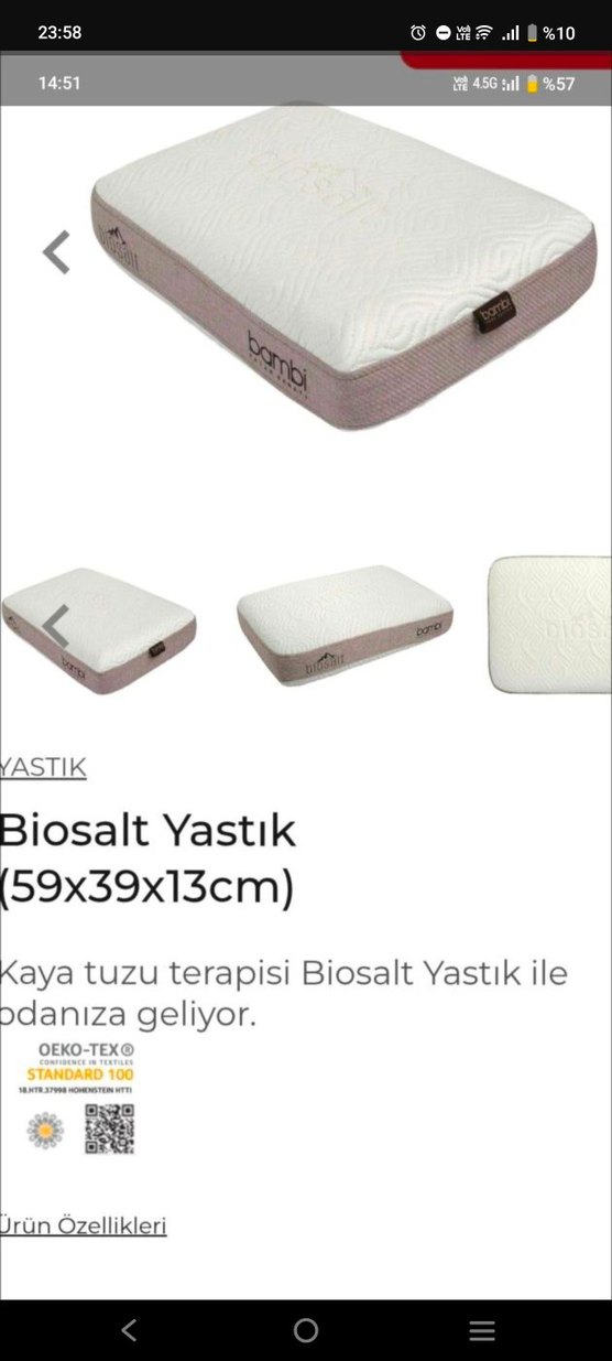 Bambi Doğal Kaya Tuzlu Visco Yastık 64x43x12 cm - Görsel 3