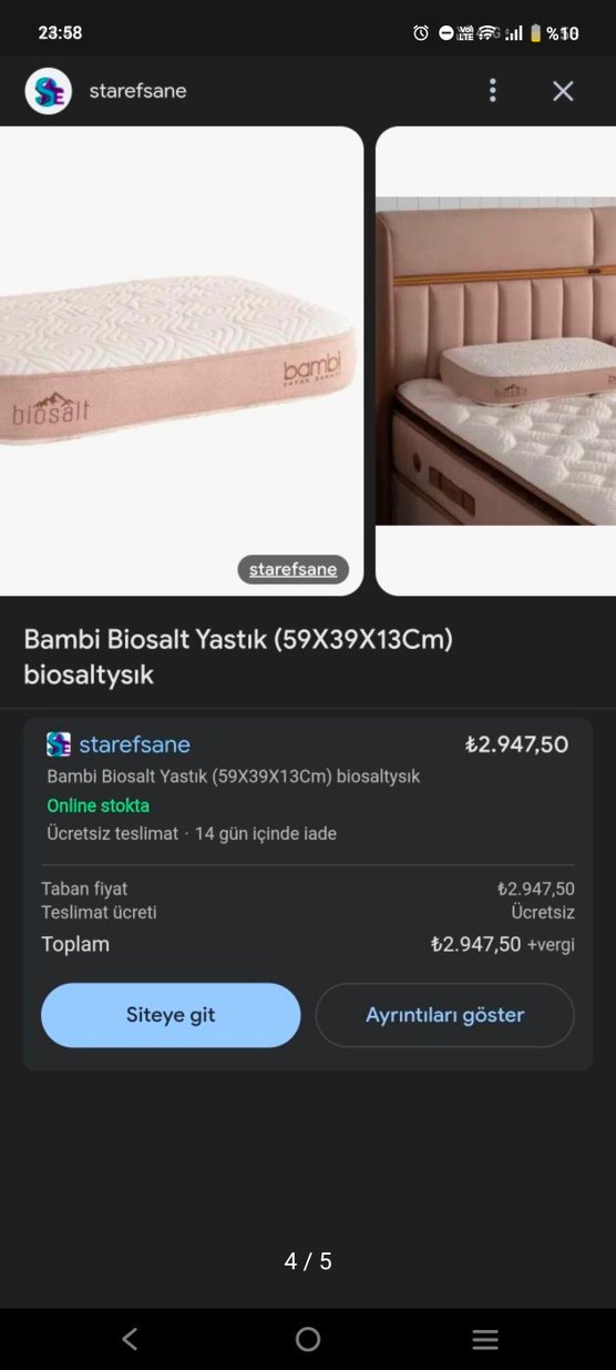 Bambi Doğal Kaya Tuzlu Visco Yastık 64x43x12 cm - Görsel 2