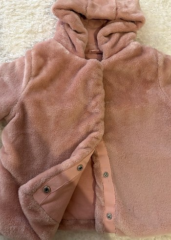 Kız Çocuk Pembe Kapüşonlu Peluş Mont - Görsel 4