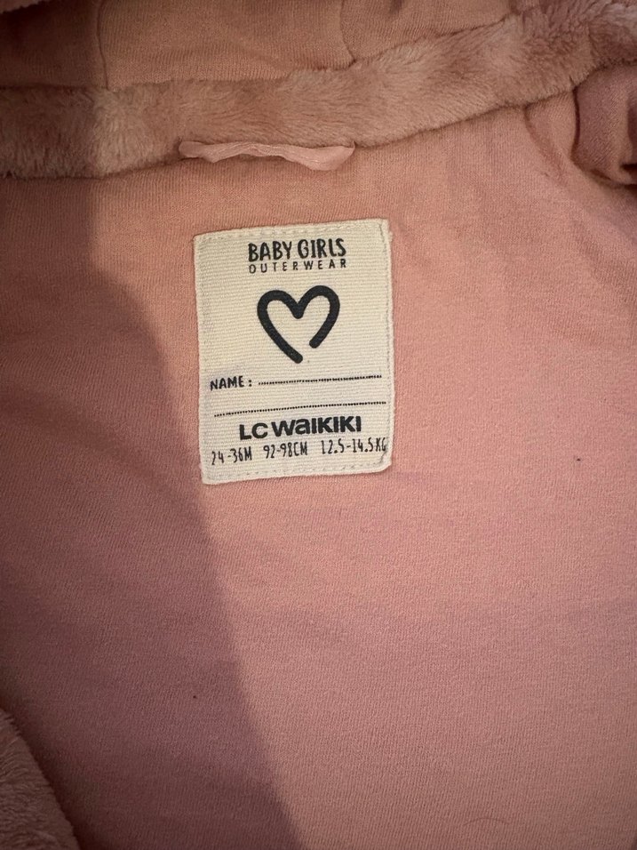 Kız Çocuk Pembe Kapüşonlu Peluş Mont - Görsel 5