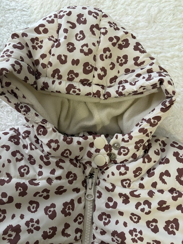 Kahverengi Leopar Desenli Kapüşonlu Bebek Mont - Görsel 3