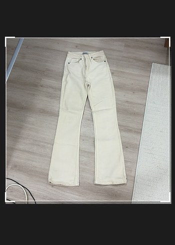 Zara ZARA Bej Kadın Normal Kesim Midi Kot Pantolon