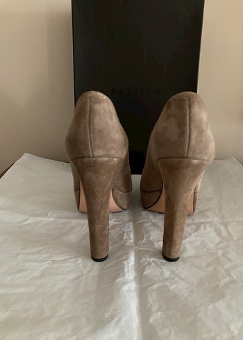 Bej Süet Platform Topuklu Kadın Stiletto - Görsel 5