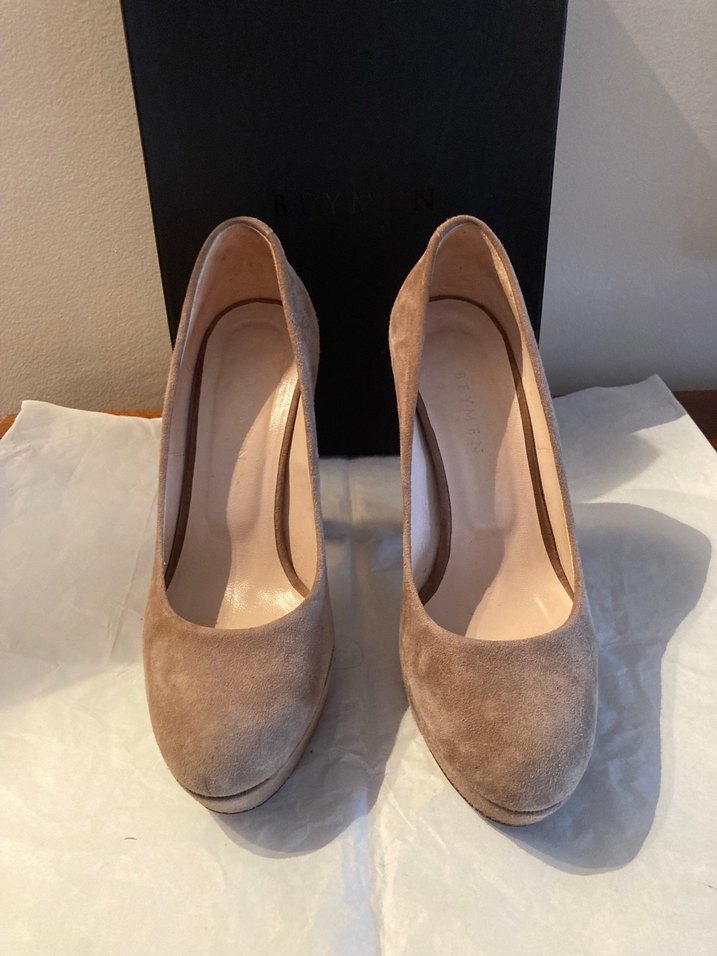 Bej Süet Platform Topuklu Kadın Stiletto - Görsel 4