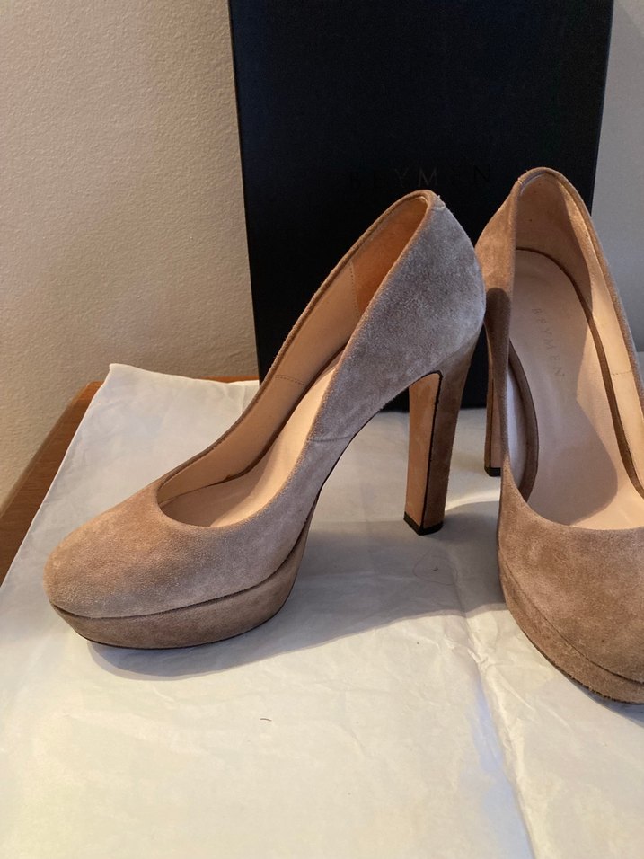 Bej Süet Platform Topuklu Kadın Stiletto - Görsel 3