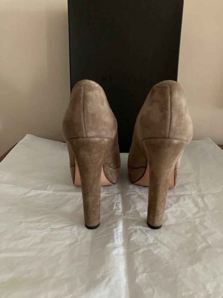 Bej Süet Platform Topuklu Kadın Stiletto - Görsel 5