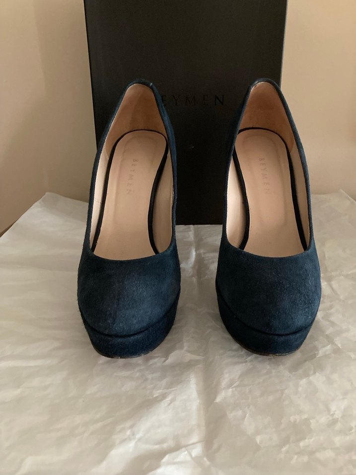 Lacivert Süet Platform Topuklu Kadın Stiletto - Görsel 2