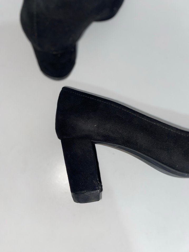 Siyah Süet Kalın Topuklu Stiletto - Görsel 4