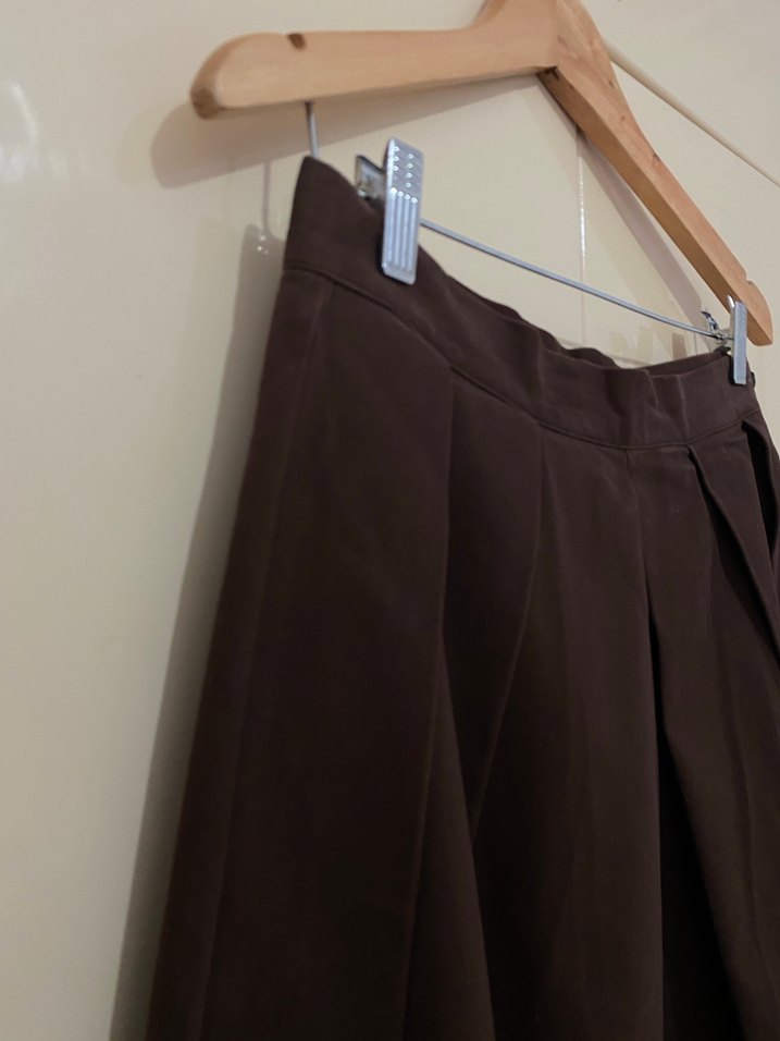 Kadın Kahverengi Kaşe Pileli Uzun  Etek - Görsel 3