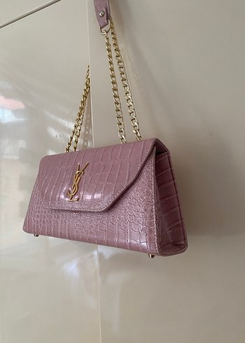 Pembe Yılan Desenli Zincir Detaylı Deri Çanta - Görsel 3