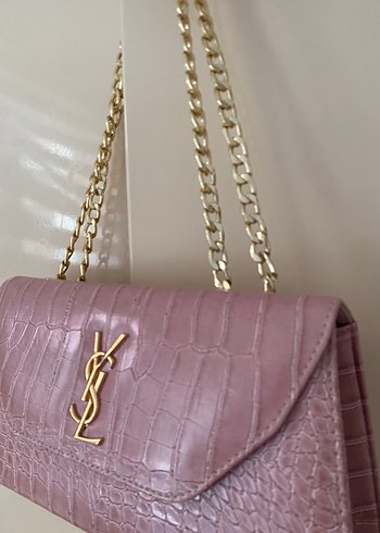 Pembe Yılan Desenli Zincir Detaylı Deri Çanta - Görsel 4