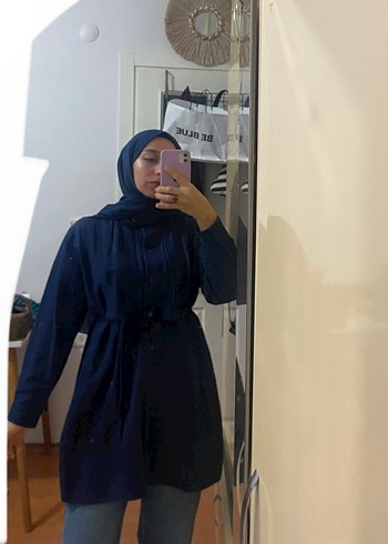 Keten Lacivert Kemerli Kadın Tunik - Görsel 2