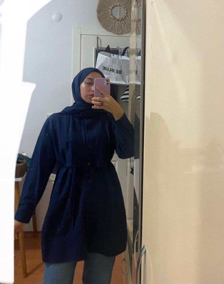 Keten Lacivert Kemerli Kadın Tunik - Görsel 2