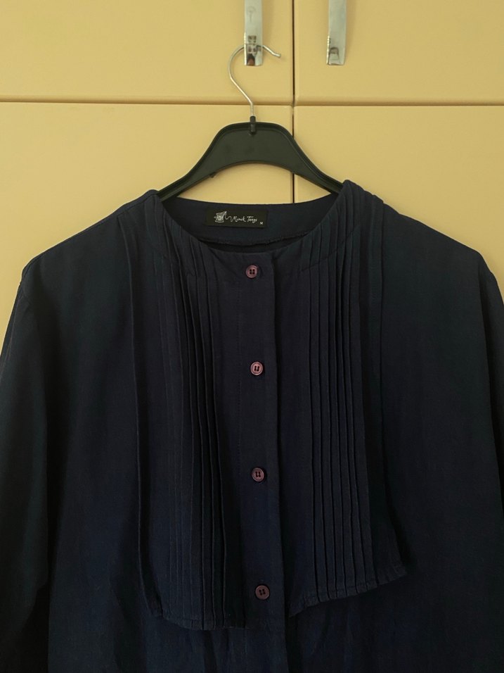 Keten Lacivert Kemerli Kadın Tunik - Görsel 3