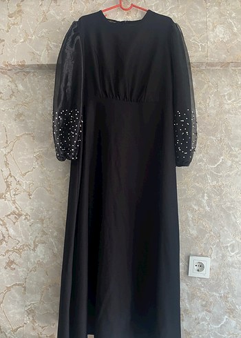 Siyah Uzun Kollu Gotik Abiye Elbise