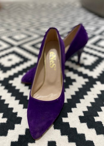 Mor Süet Blok Topuklu Kadın Stiletto