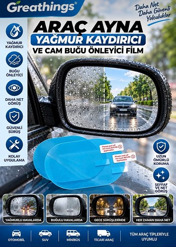 Diğer Yagmurda Net Gorus Arac Ayna Cam Bugu Onleyici Film