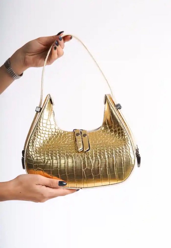 Altın Rengi kroko Desenli Kadın Çanta - Görsel 2