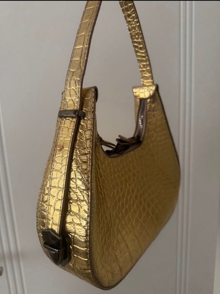 Altın Rengi kroko Desenli Kadın Çanta - Görsel 3