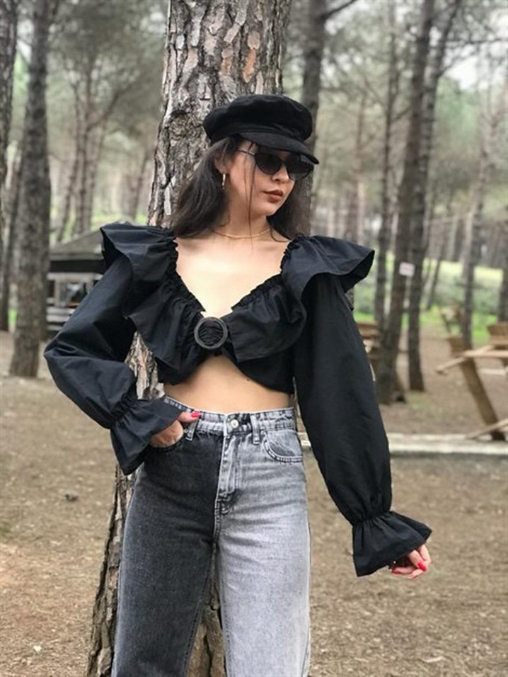 Halkalı poplin Mini Bluz - Görsel 2