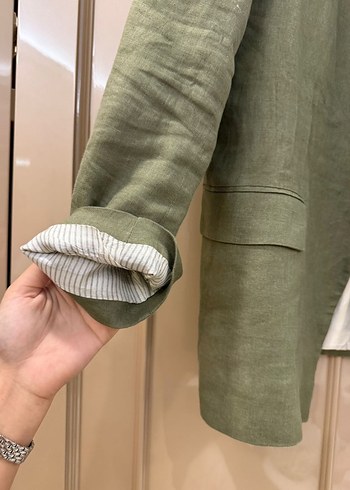 Zara Zara Kadın Keten Kumaş Uzun Kollu Blazer Ceket