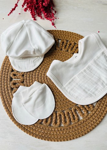 Beyaz Pamuklu Bebek Erkek Takım - Görsel 6