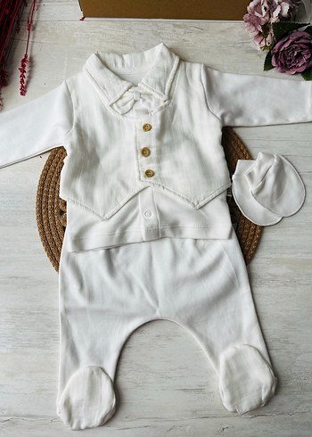 Beyaz Pamuklu Bebek Erkek Takım - Görsel 2