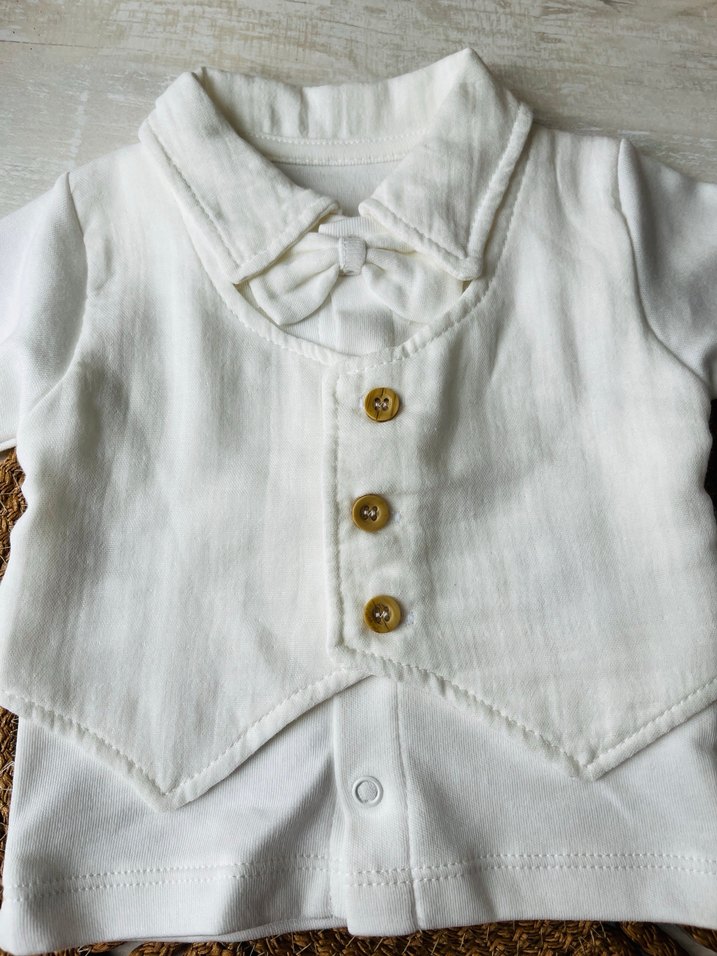 Beyaz Pamuklu Bebek Erkek Takım - Görsel 3