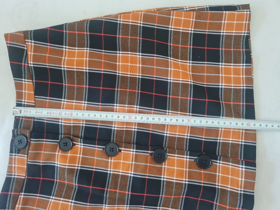 Düğmeli Kahverengi Ekose Midi Etek - Görsel 5