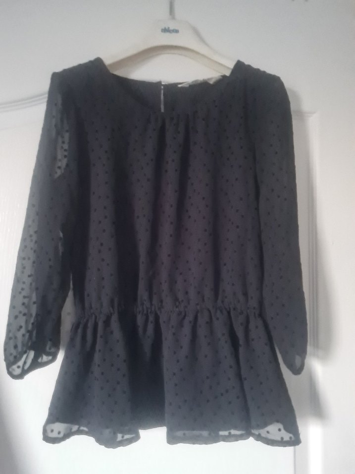 Siyah Uzun Kollu Fırfırlı Bluz - Görsel 4