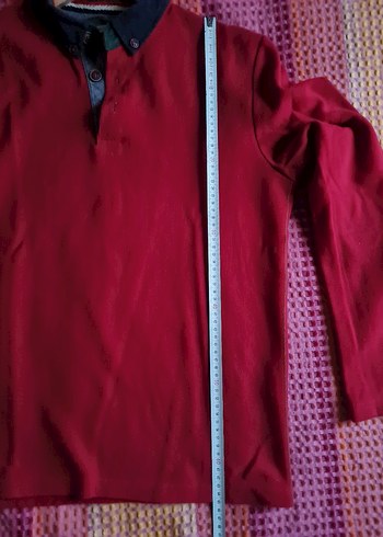 Düğmeli Gri Yaka Kırmızı Erkek Sweatshirt - Görsel 5