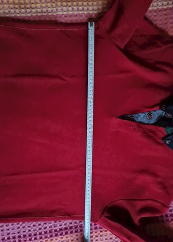 Düğmeli Gri Yaka Kırmızı Erkek Sweatshirt - Görsel 7