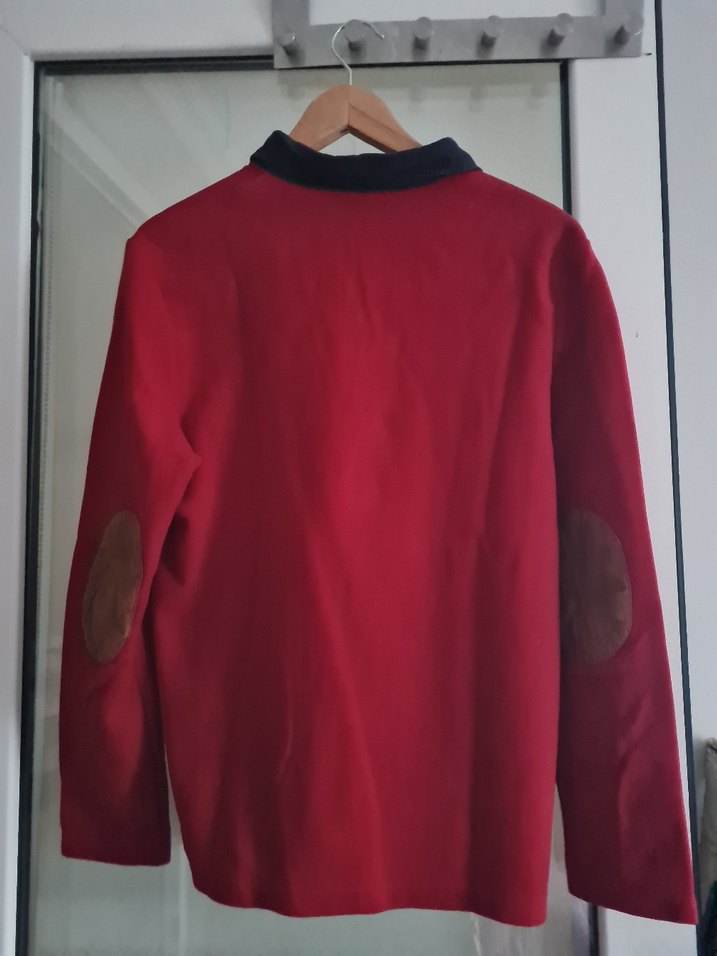 Düğmeli Gri Yaka Kırmızı Erkek Sweatshirt - Görsel 3