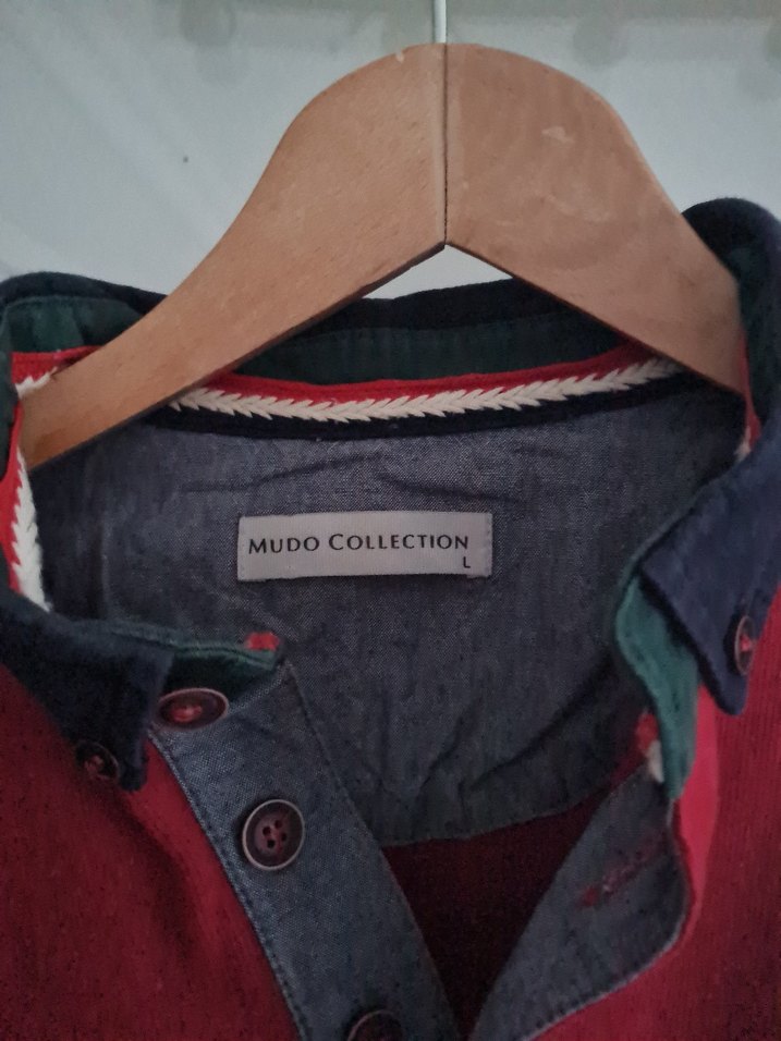 Düğmeli Gri Yaka Kırmızı Erkek Sweatshirt - Görsel 2