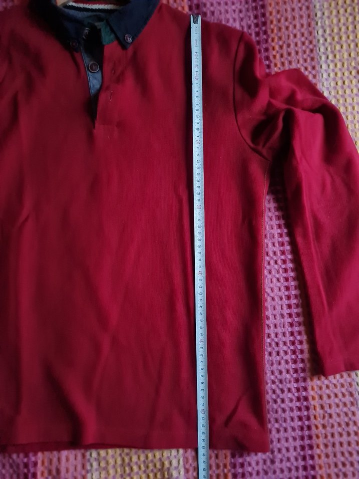 Düğmeli Gri Yaka Kırmızı Erkek Sweatshirt - Görsel 5