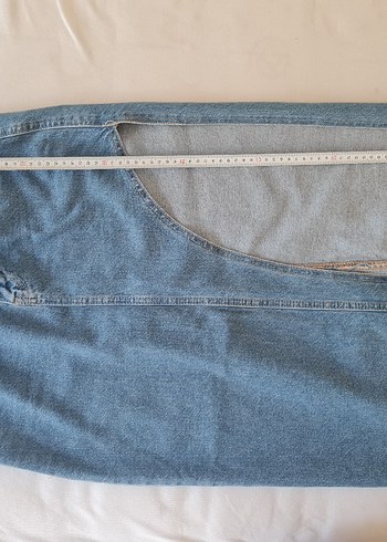 Yırtmaç Detaylı Mavi Midi Denim Etek - Görsel 6