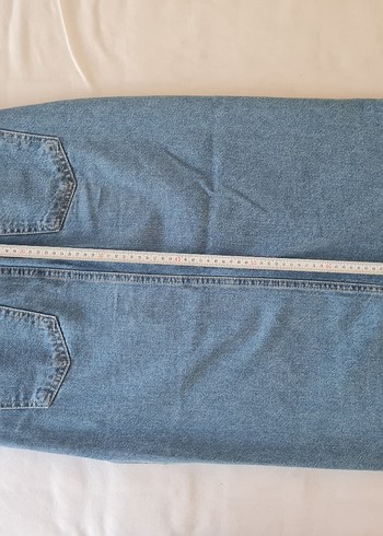 Yırtmaç Detaylı Mavi Midi Denim Etek - Görsel 10