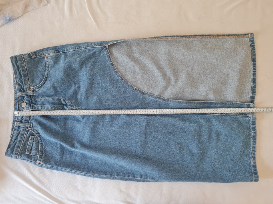 Yırtmaç Detaylı Mavi Midi Denim Etek - Görsel 5