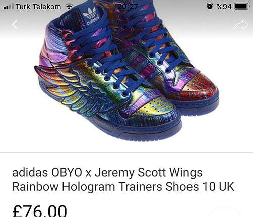 Adidas jeremy Scott Wings rainbow hologram 