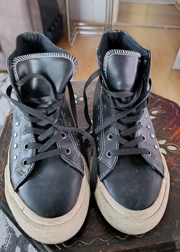 Siyah Deri erkek Converse