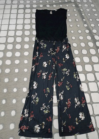 Siyah Çiçek Desenli  tulum - Görsel 2