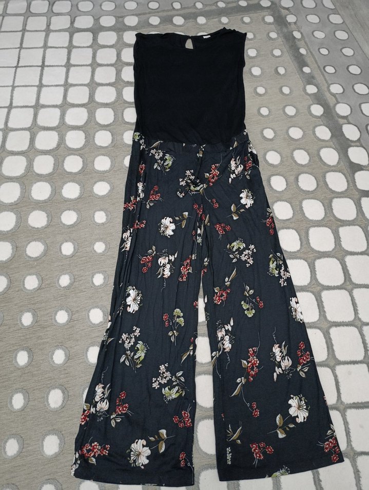 Siyah Çiçek Desenli  tulum - Görsel 2